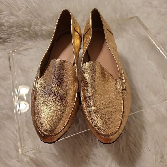 KateSpade size 5 1/2 rose gold loafers leather upper and soles! GUC, send offer - Picture 1 of 10